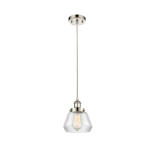Innovations Fulton 7in 1-Light Mini Pendant | Modern Transitional Polished Nickel Steel and Clear Glass | Kitchen Island & Dining | Model 916-1P-PN-G172