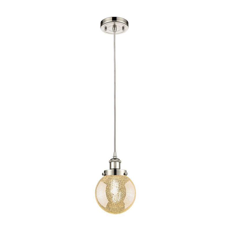 Innovations Beacon 6in 1-Light Mini Pendant | Modern Polished Nickel Steel and Mercury Seeded Glass | Kitchen Island & Dining | Model 916-1P-PN-G208-6