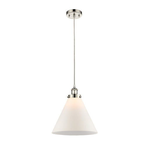 Innovations Cone 11.75in 1-Light Mini Pendant | Industrial Polished Nickel Steel and Matte White Frosted Glass | Kitchen | Model 916-1P-PN-G41-L-LED