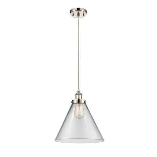 Innovations Cone 11.75in 1-Light Mini Pendant | Industrial Polished Nickel Steel and Clear Transparent Glass | Kitchen Island | Model 916-1P-PN-G42-L-LED