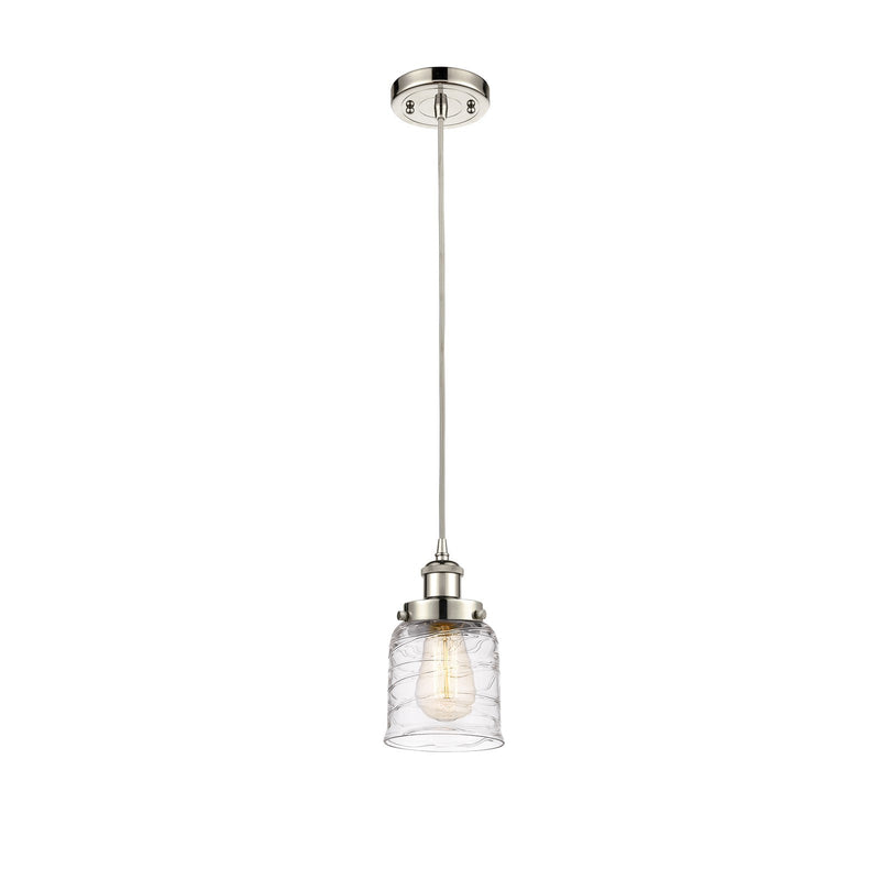 Innovations Bell 5in 1-Light Mini Pendant | Industrial Polished Nickel and Clear Deco Swirl Glass | Kitchen Island & Dining | Model 916-1P-PN-G513-LED