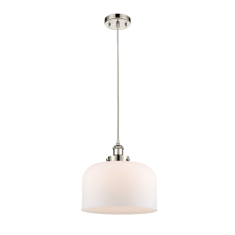 Innovations Bell 12in 1-Light Mini Pendant | Industrial Polished Nickel and Matte White Frosted Glass | Kitchen Island & Dining | Model 916-1P-PN-G71-L