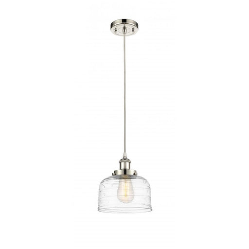 Innovations Ballston Urban Bell 12in 1-Light Mini Pendant | Industrial Polished Nickel and Clear Deco Swirl Glass | Kitchen | Model 916-1P-PN-G713-L
