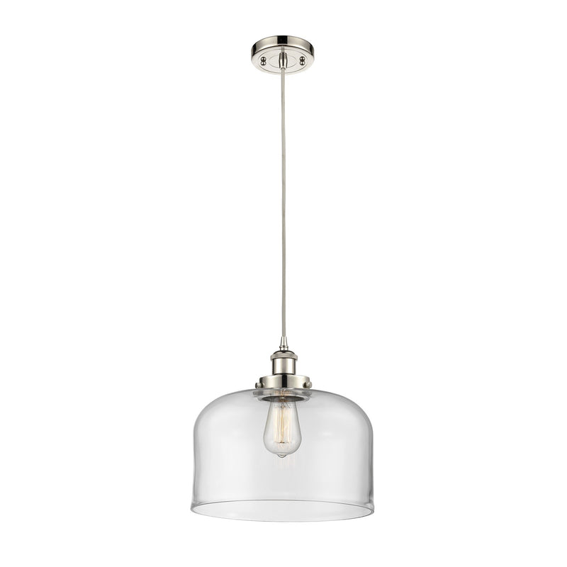 Innovations Bell 12in 1-Light Mini Pendant | Industrial Polished Nickel Steel and Clear Glass | Kitchen Island & Dining Room | Model 916-1P-PN-G72-L