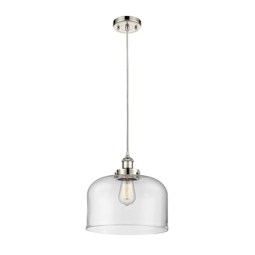 Innovations Bell 12in 1-Light Mini Pendant | Industrial Polished Nickel Steel and Clear Glass | Kitchen Island & Dining Room | Model 916-1P-PN-G72-L