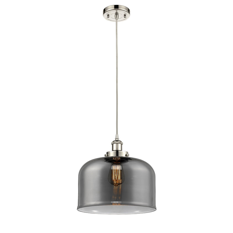 Innovations Bell 12in 1-Light LED Mini Pendant | Industrial Polished Nickel Steel and Light Smoke Glass | Kitchen Island & | Model 916-1P-PN-G73-L-LED