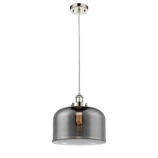 Innovations Bell 12in 1-Light LED Mini Pendant | Industrial Polished Nickel Steel and Light Smoke Glass | Kitchen Island & | Model 916-1P-PN-G73-L-LED