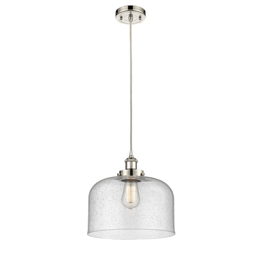 Innovations Bell 12in 1-Light Mini Pendant | Industrial Polished Nickel Steel and Seedy Glass | Kitchen Island & Dining Room | Model 916-1P-PN-G74-L