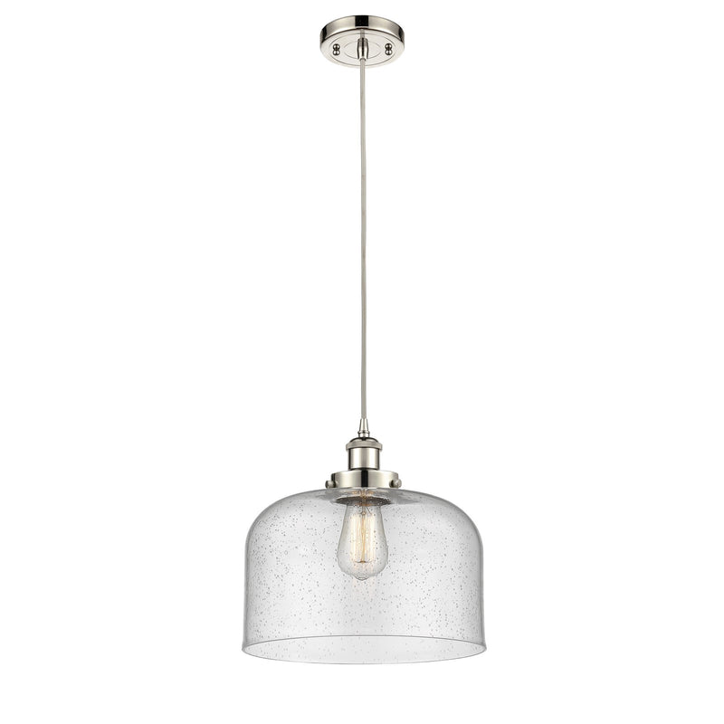 Innovations Bell 12in 1-Light Mini Pendant | Industrial Polished Nickel Steel and Seedy Glass | Kitchen Island & Dining Room | Model 916-1P-PN-G74-L-LED