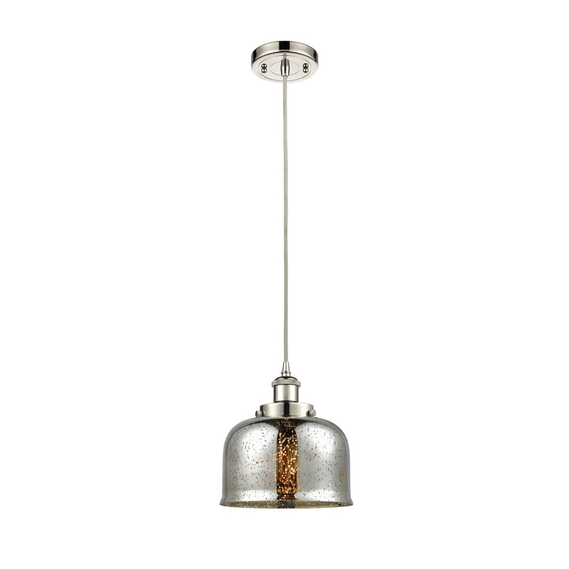 Innovations Bell 8in 1-Light Mini Pendant | Industrial Polished Nickel Steel and Silver Plated Mercury Glass | Kitchen Island & | Model 916-1P-PN-G78-LED