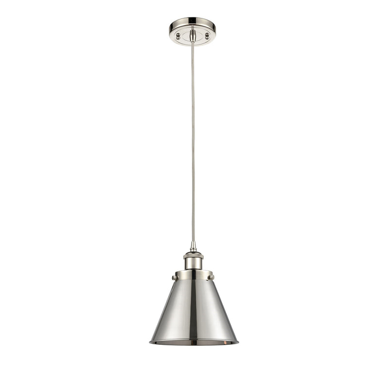 Innovations Appalachian 8in 1-Light Mini Pendant | Industrial Polished Nickel Steel and Metal Shade | Kitchen Island & Dining | Model 916-1P-PN-M13-PN-LED