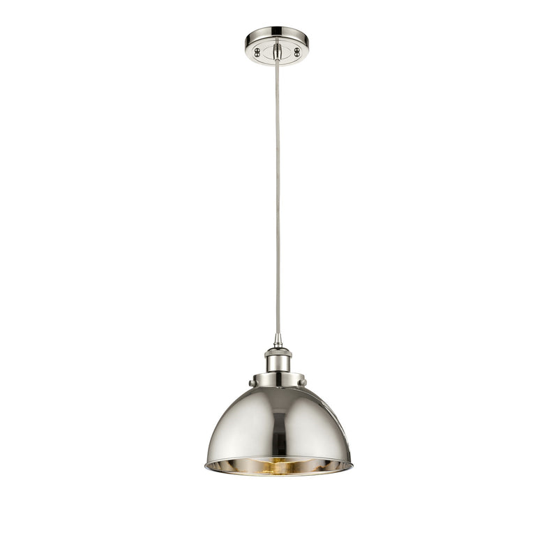Innovations Derby 10in 1-Light Mini Pendant | Industrial Polished Nickel Steel and Cast Brass with Polished Nickel Metal Shade | Model 916-1P-PN-MFD-10-PN