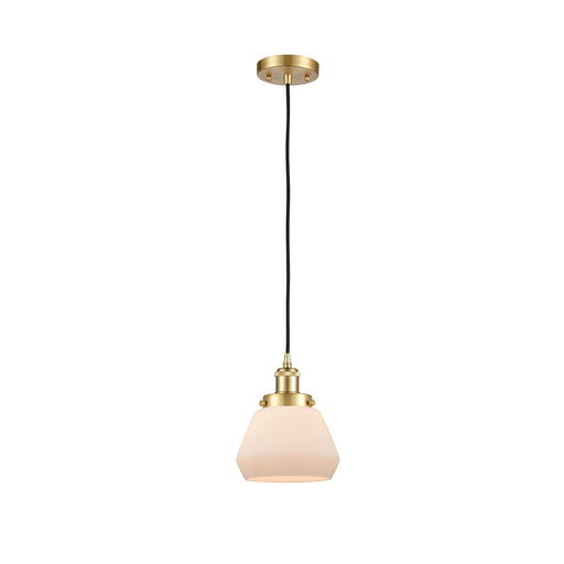 Innovations Fulton 7in 1-Light Mini Pendant | Modern Satin Gold Steel and Matte White Frosted Glass | Kitchen Island & Dining Room | Model 916-1P-SG-G171