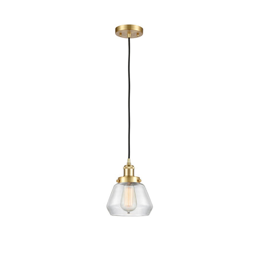 Innovations Fulton 7in 1-Light Mini Pendant | Modern Satin Gold Steel and Clear Glass | Kitchen Island & Dining Room | Model 916-1P-SG-G172