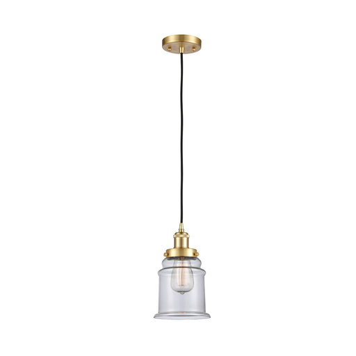 Innovations Canton 6in 1-Light Mini Pendant | Modern Transitional Satin Gold Steel and Clear Glass | Kitchen Island & Dining Room | Model 916-1P-SG-G182