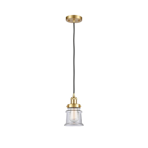 Innovations Canton 5.25in 1-Light Mini Pendant | Modern Transitional Satin Gold Steel and Clear Glass | Kitchen Island & Dining | Model 916-1P-SG-G182S