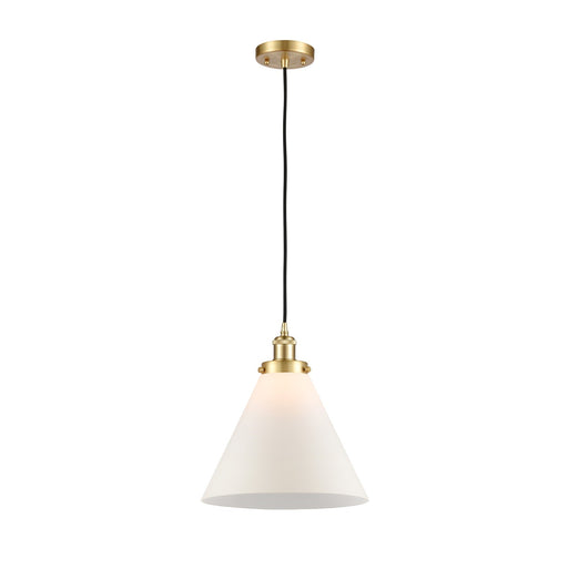 Innovations Cone 11.75in 1-Light Mini Pendant | Industrial Satin Gold Steel and Matte White Frosted Glass | Kitchen Island & | Model 916-1P-SG-G41-L