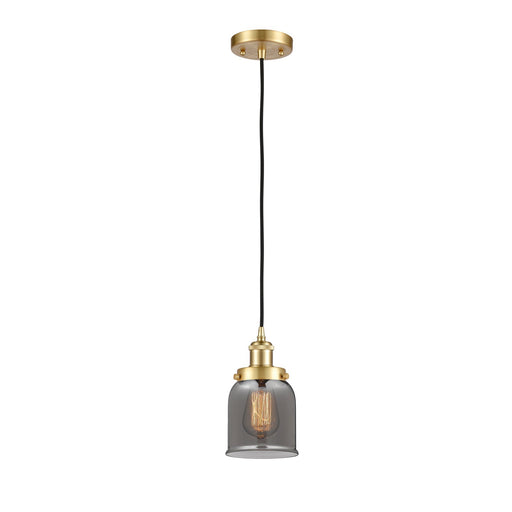 Innovations Bell 5in 1-Light Mini Pendant | Industrial Satin Gold Steel and Light Smoke Glass | Kitchen Island & Dining Room | Damp | Model 916-1P-SG-G53