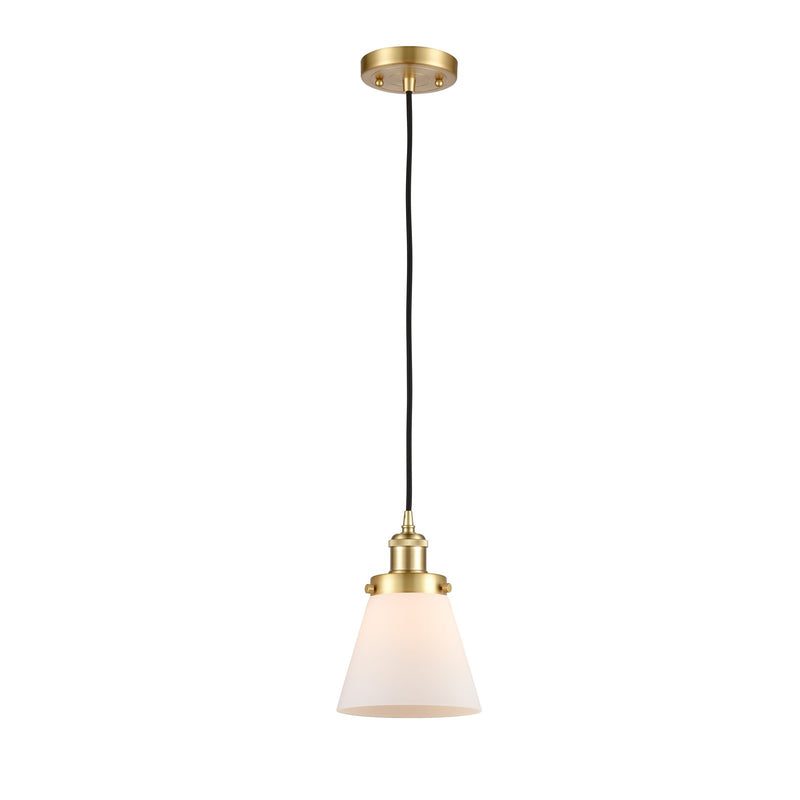 Innovations Cone 6in 1-Light Mini Pendant | Industrial Satin Gold Steel and Matte White Frosted Glass | Kitchen Island & Dining Room | Model 916-1P-SG-G61