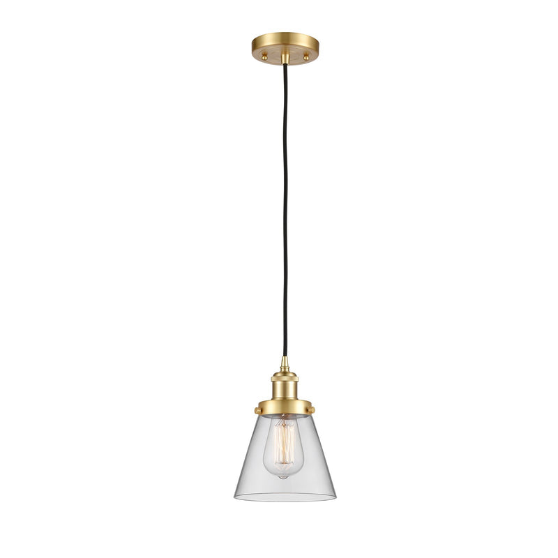 Innovations Cone 6in 1-Light Mini Pendant | Industrial Satin Gold Steel and Clear Glass | Kitchen Island & Dining Room | Model 916-1P-SG-G62