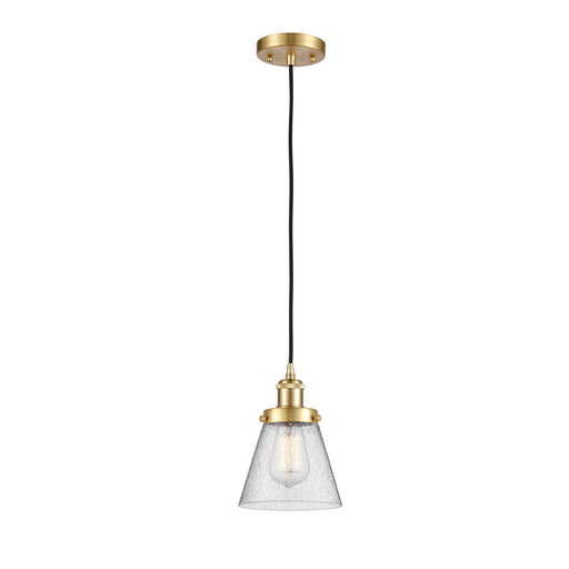 Innovations Cone 6in 1-Light Mini Pendant | Industrial Satin Gold Steel and Seedy Glass | Kitchen Island & Dining Room | 6 x 6 x 9 in | Model 916-1P-SG-G64
