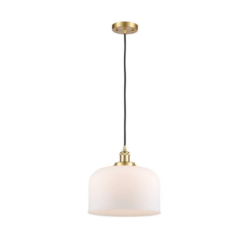 Innovations Bell 12in 1-Light Mini Pendant | Industrial Satin Gold and Matte White Frosted Glass | Kitchen Island & Dining Room | Model 916-1P-SG-G71-L
