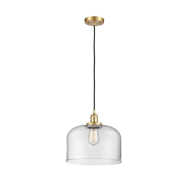 Innovations Bell 12in 1-Light Mini Pendant | Industrial Satin Gold and Clear Glass | Kitchen Island & Dining Room | Model 916-1P-SG-G72-L