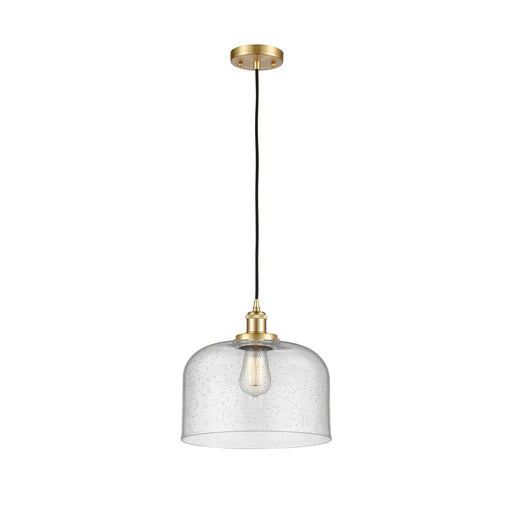 Innovations Bell 12in 1-Light Mini Pendant | Industrial Satin Gold Steel and Seedy Glass | Kitchen Island & Dining Room | Model 916-1P-SG-G74-L