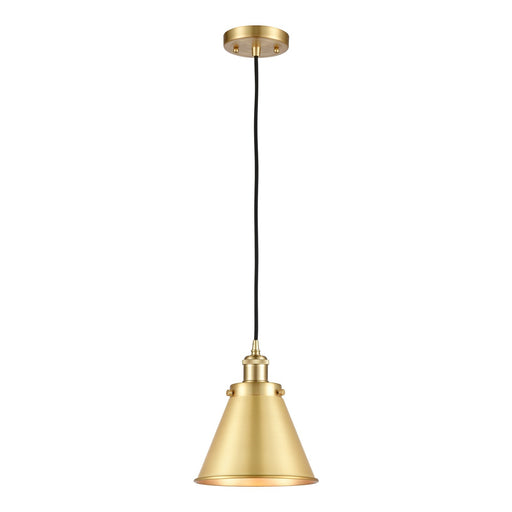 Innovations Appalachian 8in 1-Light Mini Pendant | Industrial Farmhouse Satin Gold Steel and Satin Gold Metal Shade | Kitchen | Model 916-1P-SG-M13-SG