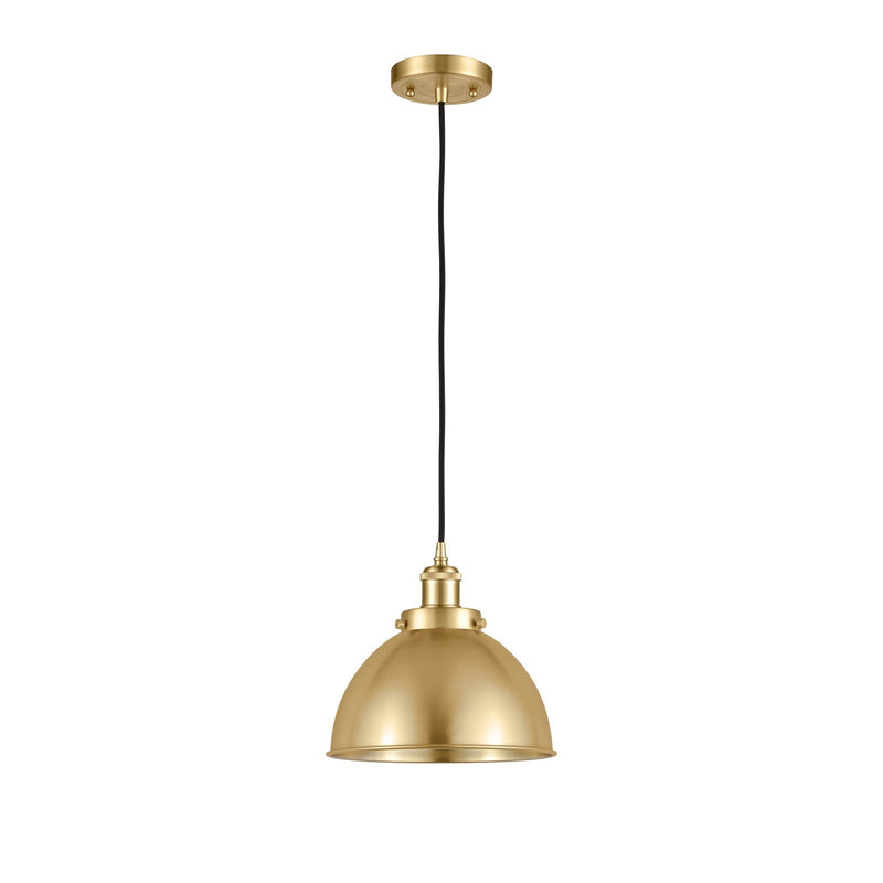 Innovations Derby 10in 1-Light Mini Pendant | Industrial Farmhouse Satin Gold Steel and Satin Gold Metal Shade | Kitchen | Model 916-1P-SG-MFD-10-SG