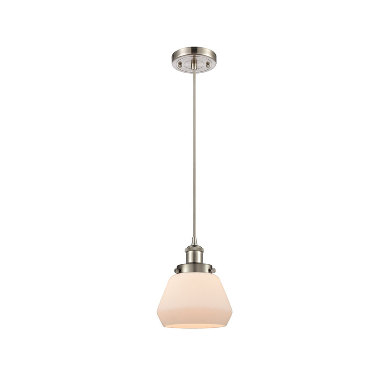 Innovations Fulton 7in 1-Light Mini Pendant | Modern Brushed Satin Nickel Steel and Matte White Frosted Glass | Kitchen Island & | Model 916-1P-SN-G171
