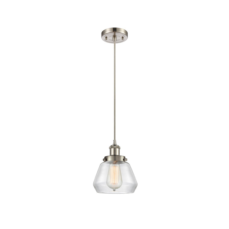 Innovations Fulton 7in 1-Light Mini Pendant | Modern Brushed Satin Nickel Steel and Clear Glass | Kitchen Island & Dining Room | Model 916-1P-SN-G172