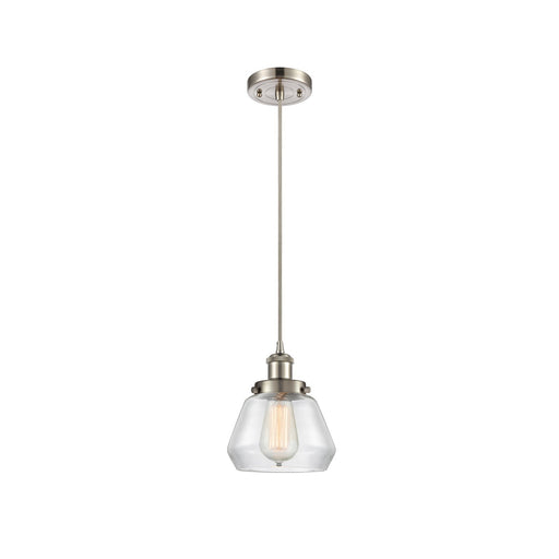 Innovations Fulton 7in 1-Light Mini Pendant | Modern Brushed Satin Nickel Steel and Clear Glass | Kitchen Island & Dining Room | Model 916-1P-SN-G172