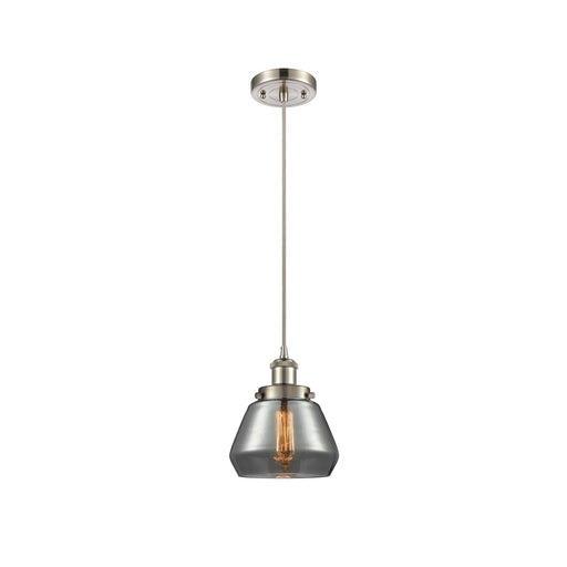 Innovations Fulton 7in 1-Light Mini Pendant | Modern Brushed Satin Nickel Steel and Light Smoke Glass | Kitchen Island & Dining | Model 916-1P-SN-G173