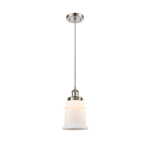 Innovations Canton 6in 1-Light Mini Pendant | Brushed Satin Nickel Steel and Matte White Frosted Glass | Kitchen Island & Dining | Model 916-1P-SN-G181