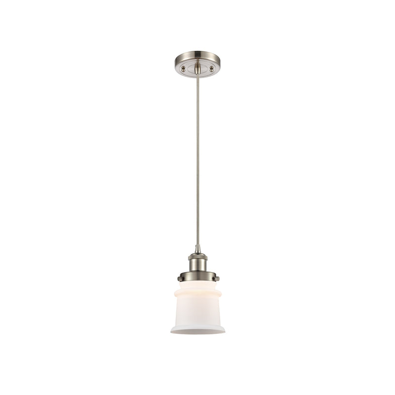 Innovations Canton 5.25in 1-Light Mini Pendant | Brushed Satin Nickel Steel and Matte White Frosted Glass | Kitchen Island & | Model 916-1P-SN-G181S