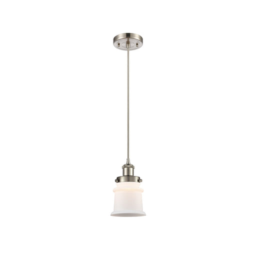Innovations Canton 5.25in 1-Light Mini Pendant | Brushed Satin Nickel Steel and Matte White Frosted Glass | Kitchen Island & | Model 916-1P-SN-G181S
