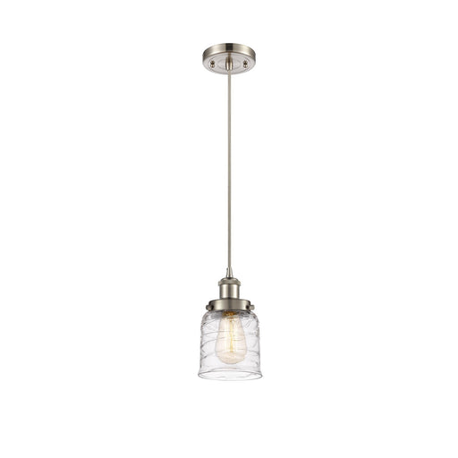 Innovations Bell 5in 1-Light Mini Pendant | Industrial Brushed Satin Nickel and Clear Deco Swirl Glass | Kitchen Island & | Model 916-1P-SN-G513-LED