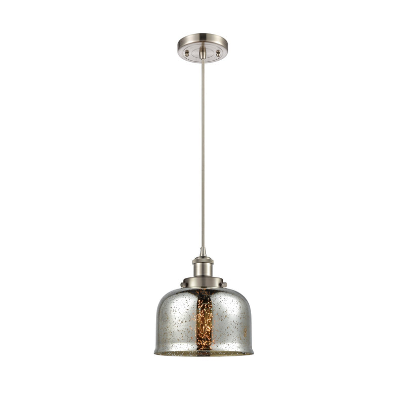 Innovations Bell 8in 1-Light Mini Pendant | Industrial Brushed Satin Nickel and Silver Plated Mercury Glass | Kitchen Island & | Model 916-1P-SN-G78-LED