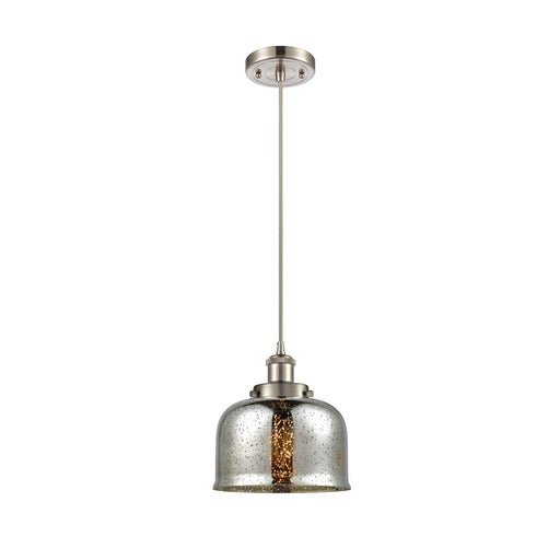 Innovations Bell 8in 1-Light Mini Pendant | Industrial Brushed Satin Nickel and Silver Plated Mercury Glass | Kitchen Island & | Model 916-1P-SN-G78-LED