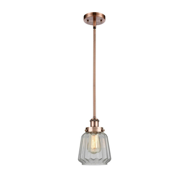 Innovations Chatham 7in 1-Light Mini Pendant | Transitional Antique Copper Steel and Clear Ribbed Glass | Kitchen Island & Dining | Model 916-1S-AC-G142