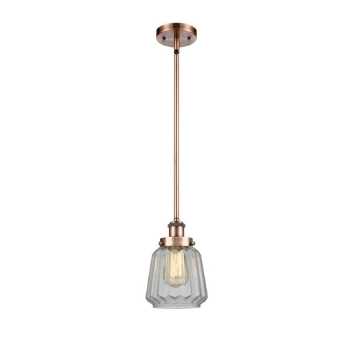 Innovations Chatham 7in 1-Light Mini Pendant | Transitional Antique Copper Steel and Clear Ribbed Glass | Kitchen Island & Dining | Model 916-1S-AC-G142
