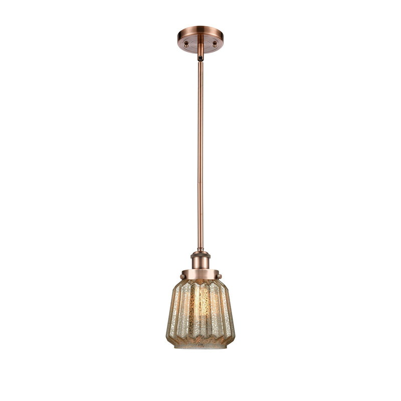 Innovations Chatham 7in 1-Light Mini Pendant | Modern Contempo Antique Copper Steel and Mercury Ribbed Glass | Kitchen Island & | Model 916-1S-AC-G146