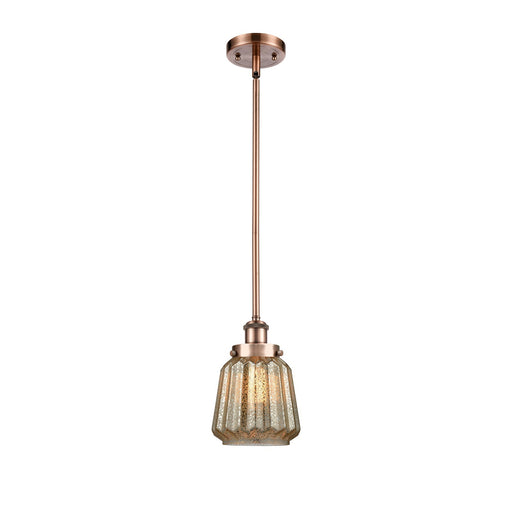 Innovations Chatham 7in 1-Light Mini Pendant | Modern Contempo Antique Copper Steel and Mercury Ribbed Glass | Kitchen Island & | Model 916-1S-AC-G146