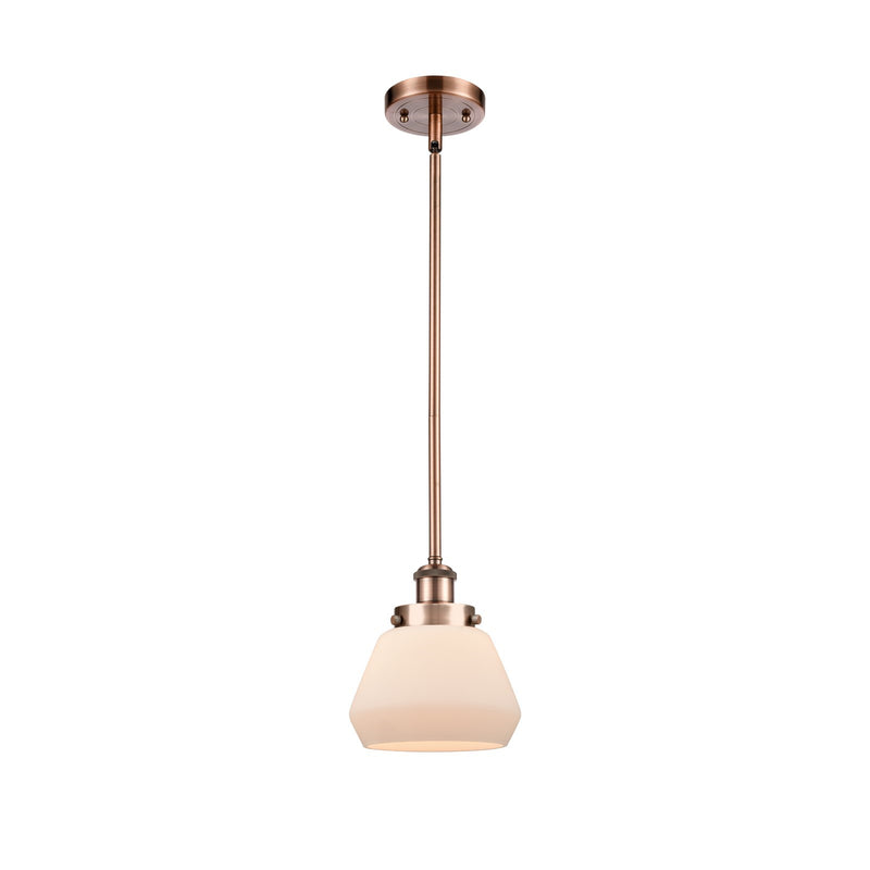 Innovations Fulton 7in 1-Light Mini Pendant | Modern Contempo Antique Copper Steel and Matte White Frosted Glass | Kitchen Island & | Model 916-1S-AC-G171