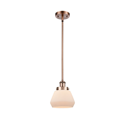 Innovations Fulton 7in 1-Light Mini Pendant | Modern Contempo Antique Copper Steel and Matte White Frosted Glass | Kitchen Island & | Model 916-1S-AC-G171