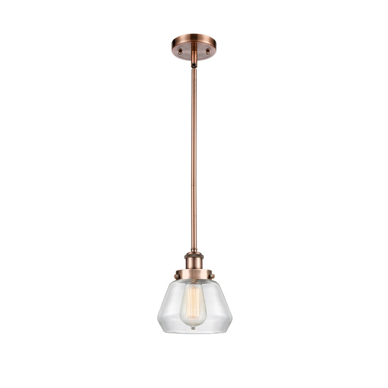 Innovations Fulton 7in 1-Light Mini Pendant | Modern Contempo Antique Copper Steel and Clear Schoolhouse Glass | Kitchen Island & | Model 916-1S-AC-G172