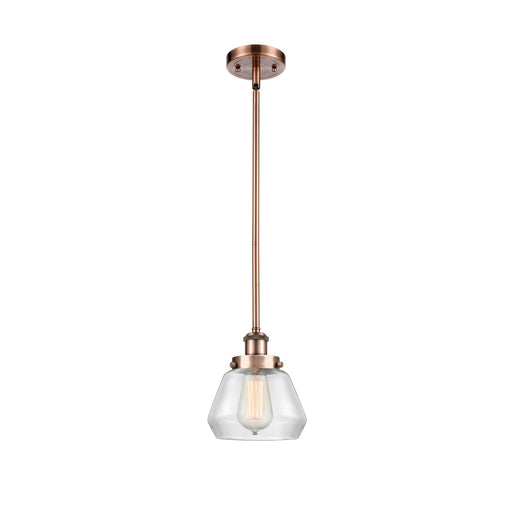 Innovations Fulton 7in 1-Light Mini Pendant | Modern Contempo Antique Copper Steel and Clear Schoolhouse Glass | Kitchen Island & | Model 916-1S-AC-G172