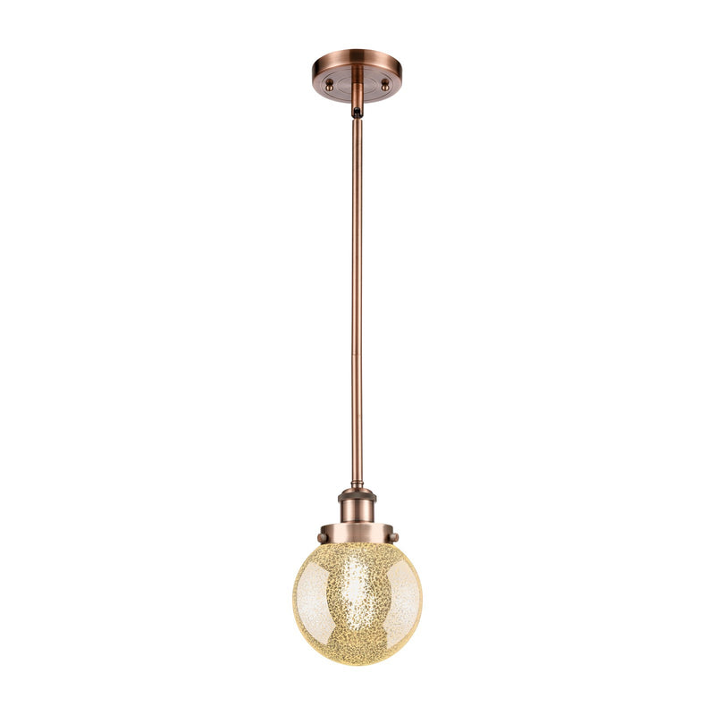 Innovations Beacon 6in 1-Light Mini Pendant | Modern Contempo Antique Copper Steel and Mercury Seeded Glass | Kitchen Island & | Model 916-1S-AC-G208-6