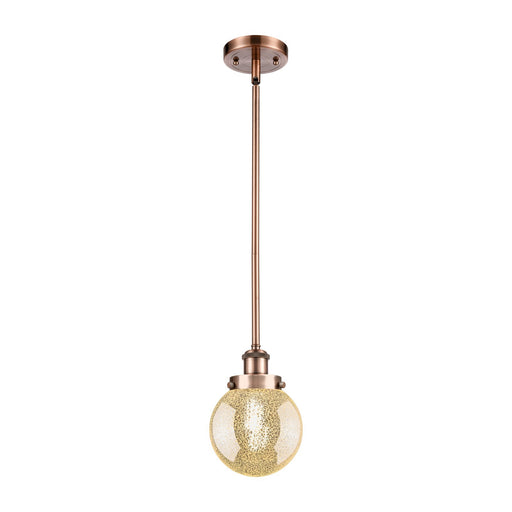 Innovations Beacon 6in 1-Light Mini Pendant | Modern Contempo Antique Copper Steel and Mercury Seeded Glass | Kitchen Island & | Model 916-1S-AC-G208-6